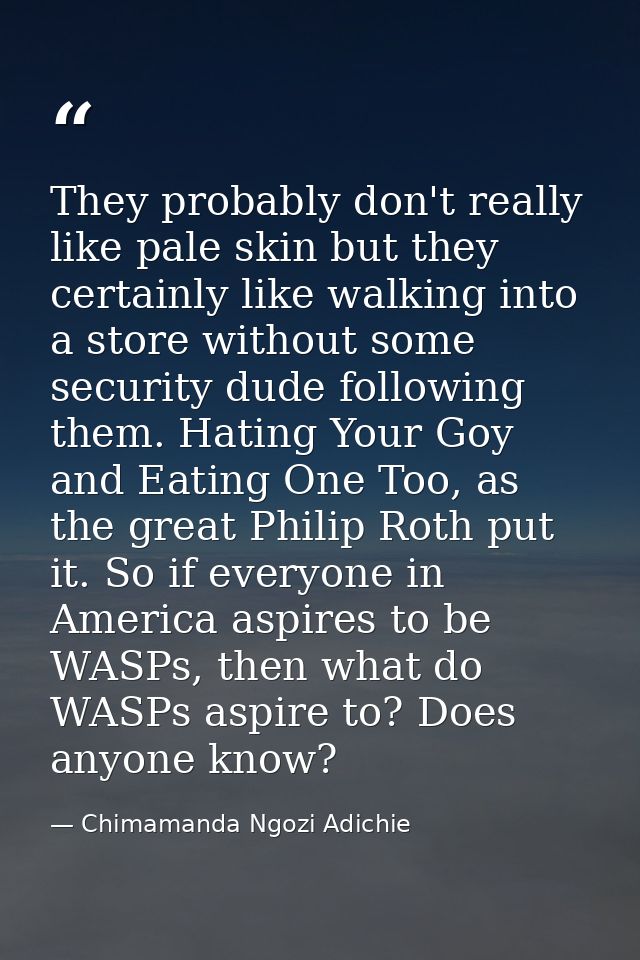 They probably don't really like pale skin but they certainly like walking into a store without some security dude follow — Chimamanda Ngozi Adichie