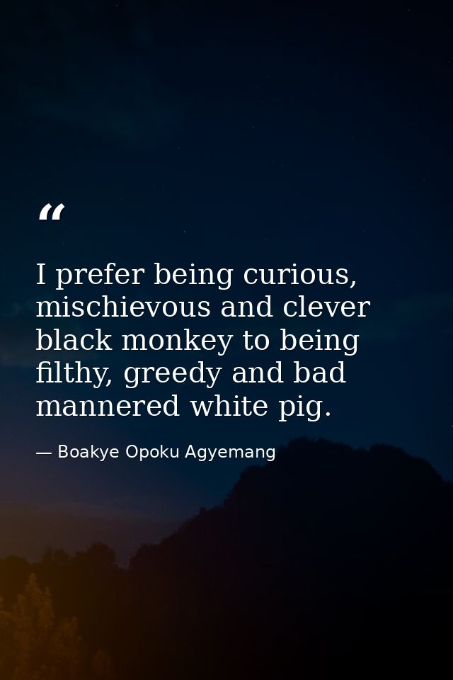 I prefer being curious, mischievous and clever black monkey to being filthy, greedy and bad mannered white pig. — Boakye Opoku Agyemang