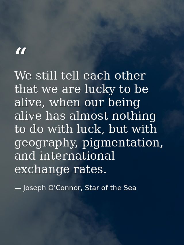 We still tell each other that we are lucky to be alive, when our being alive has almost nothing to do with luck, but wit — Joseph O'Connor, Star of the Sea