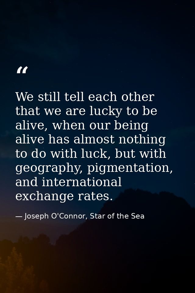 We still tell each other that we are lucky to be alive, when our being alive has almost nothing to do with luck, but wit — Joseph O'Connor, Star of the Sea