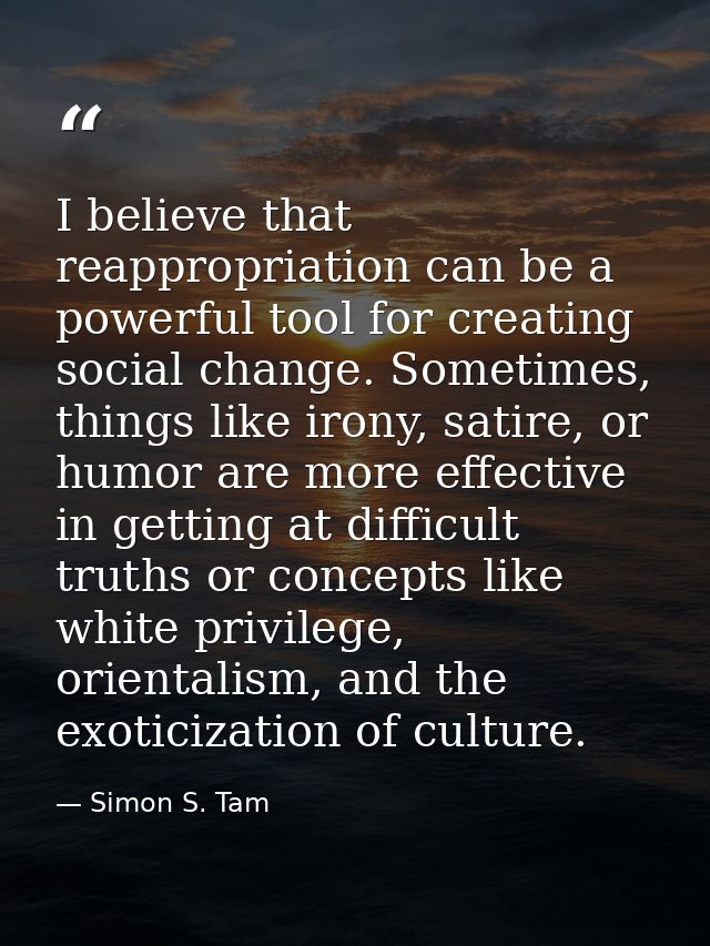 I believe that reappropriation can be a powerful tool for creating social change. Sometimes, things like irony, satire,  — Simon S. Tam