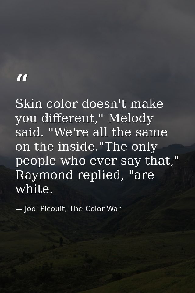 Skin color doesn't make you different," Melody said. "We're all the same on the inside."The only people who ever say tha — Jodi Picoult, The Color War