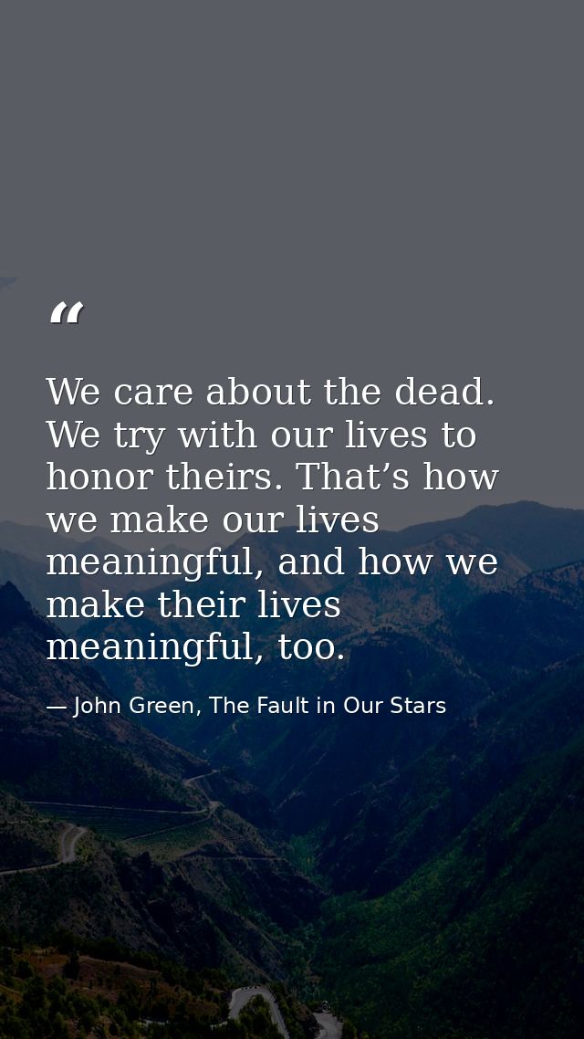 We care about the dead. We try with our lives to honor theirs. That’s how we make our lives meaningful, and how we make  — John Green, The Fault in Our Stars
