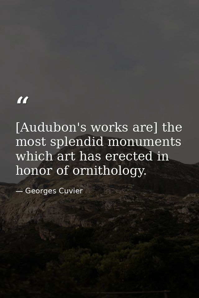 [Audubon's works are] the most splendid monuments which art has erected in honor of ornithology. — Georges Cuvier
