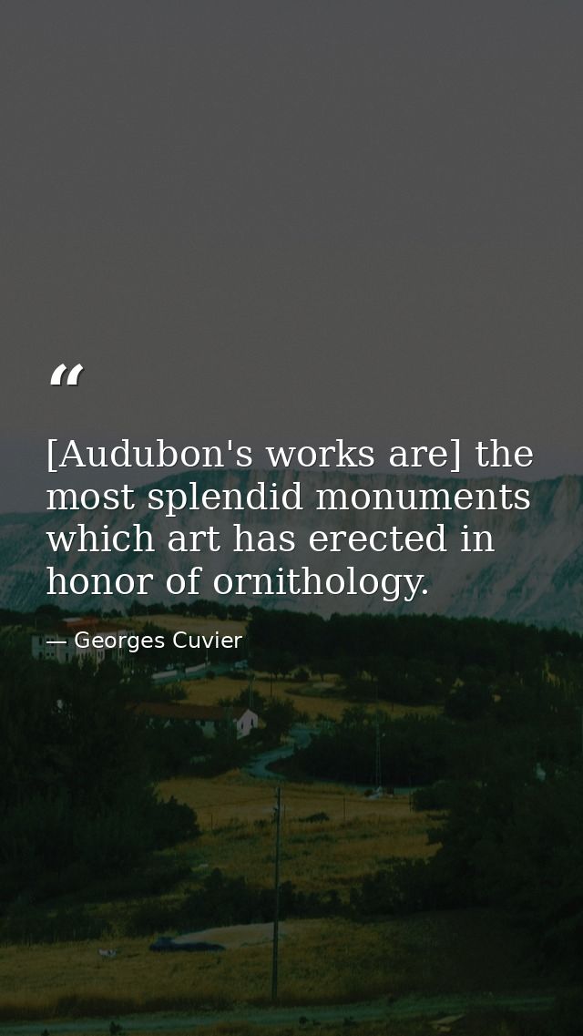 [Audubon's works are] the most splendid monuments which art has erected in honor of ornithology. — Georges Cuvier