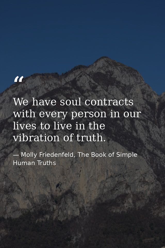 We have soul contracts with every person in our lives to live in the vibration of truth. — Molly Friedenfeld, The Book of Simple Human Truths