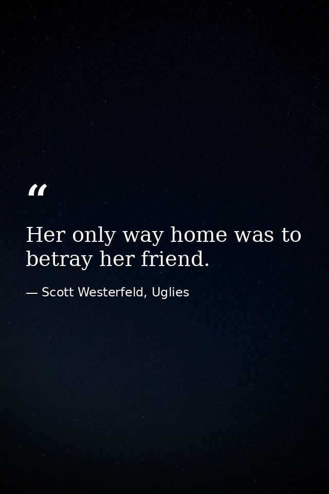 Her only way home was to betray her friend. — Scott Westerfeld, Uglies