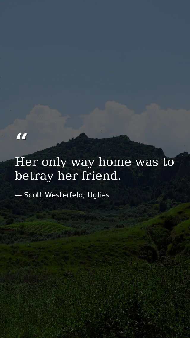 Her only way home was to betray her friend. — Scott Westerfeld, Uglies