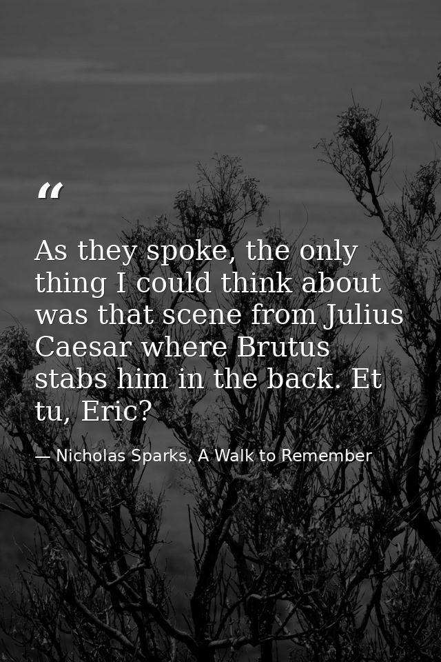 As they spoke, the only thing I could think about was that scene from Julius Caesar where Brutus stabs him in the back.  — Nicholas Sparks, A Walk to Remember