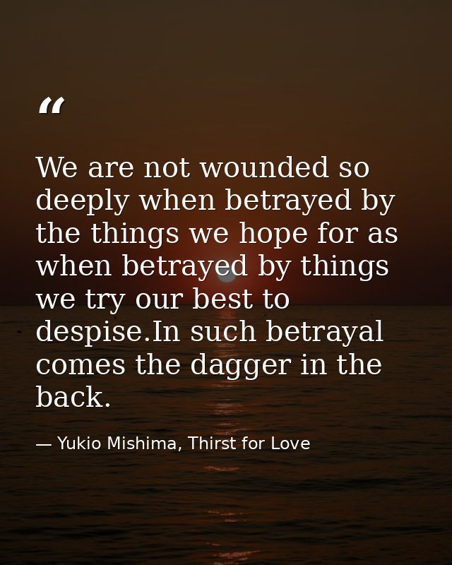 We are not wounded so deeply when betrayed by the things we hope for as when betrayed by things we try our best to despi — Yukio Mishima, Thirst for Love