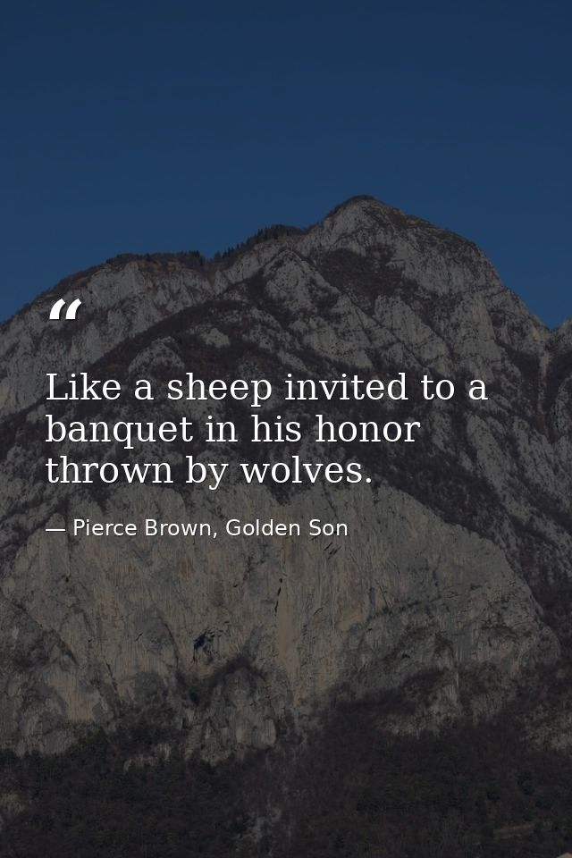 Like a sheep invited to a banquet in his honor thrown by wolves. — Pierce Brown, Golden Son