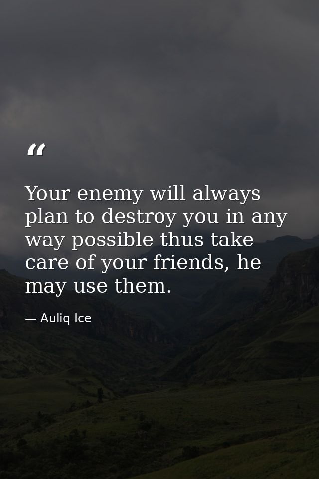 Your enemy will always plan to destroy you in any way possible thus take care of your friends, he may use them. — Auliq Ice