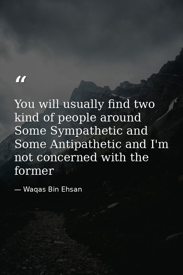 You will usually find two kind of people around Some Sympathetic and Some Antipathetic and I'm not concerned with the fo — Waqas Bin Ehsan
