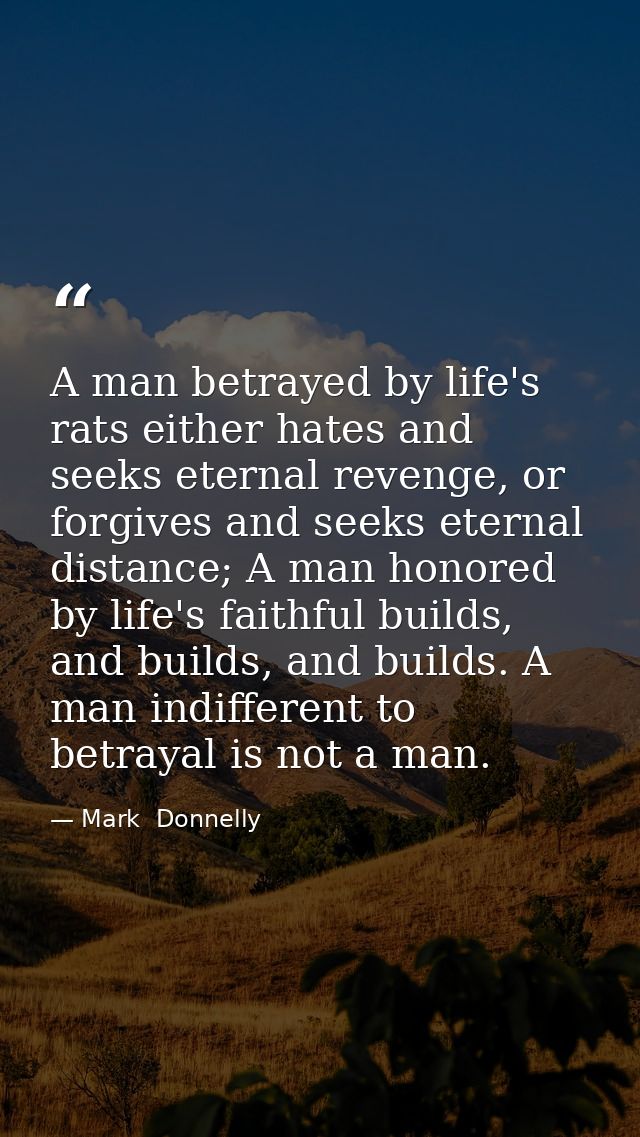 A man betrayed by life's rats either hates and seeks eternal revenge, or forgives and seeks eternal distance; A man hono — Mark  Donnelly