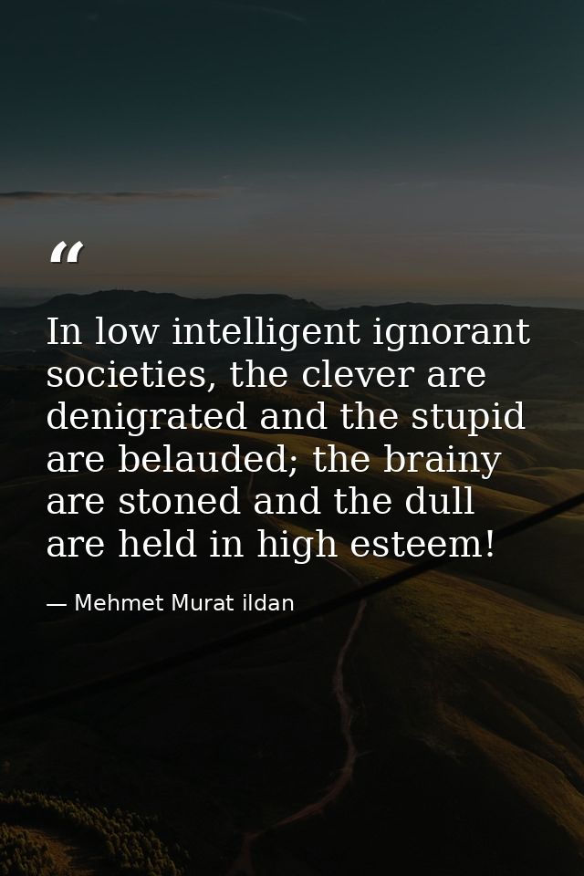 In low intelligent ignorant societies, the clever are denigrated and the stupid are belauded; the brainy are stoned and  — Mehmet Murat ildan