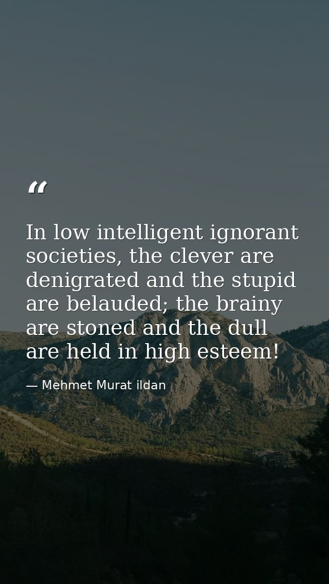 In low intelligent ignorant societies, the clever are denigrated and the stupid are belauded; the brainy are stoned and  — Mehmet Murat ildan