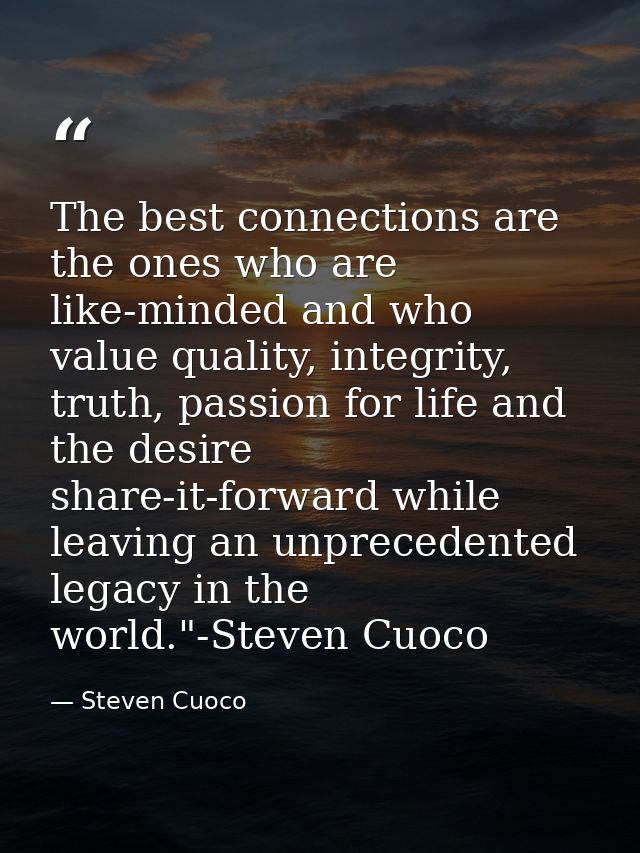 The best connections are the ones who are like-minded and who value quality, integrity, truth, passion for life and the  — Steven Cuoco