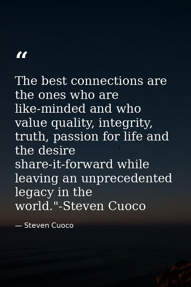 The best connections are the ones who are like-minded and who value quality, integrity, truth, passion for life and the  — Steven Cuoco