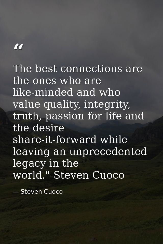 The best connections are the ones who are like-minded and who value quality, integrity, truth, passion for life and the  — Steven Cuoco