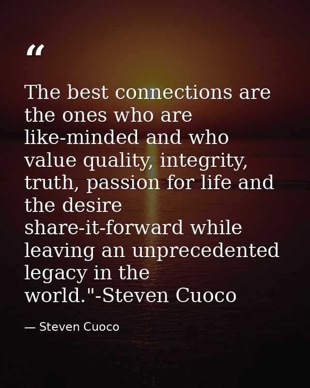 The best connections are the ones who are like-minded and who value quality, integrity, truth, passion for life and the  — Steven Cuoco