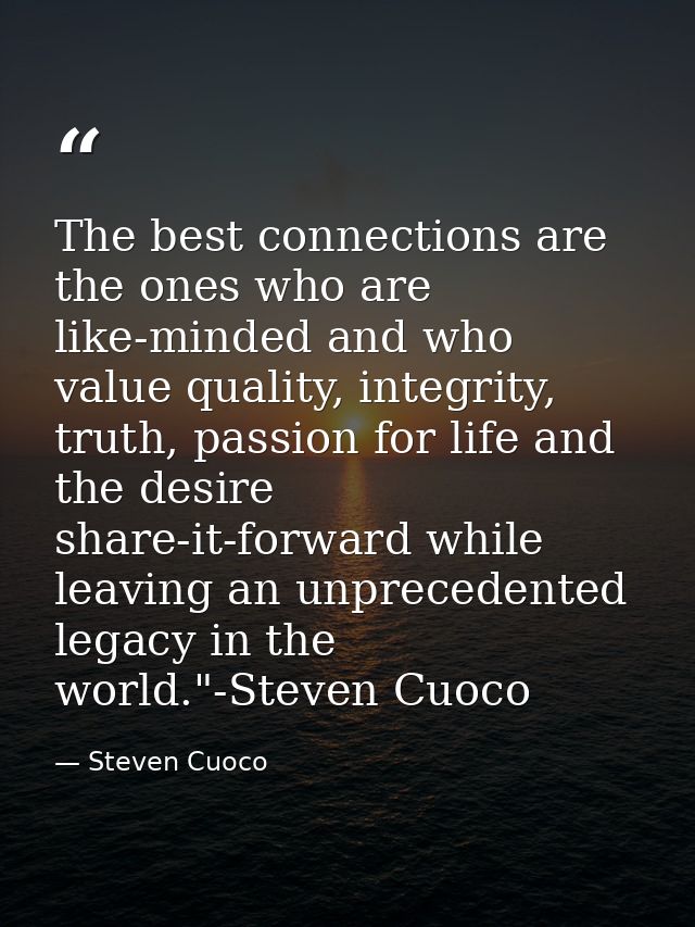 The best connections are the ones who are like-minded and who value quality, integrity, truth, passion for life and the  — Steven Cuoco