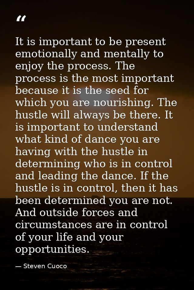 It is important to be present emotionally and mentally to enjoy the process. The process is the most important because i — Steven Cuoco