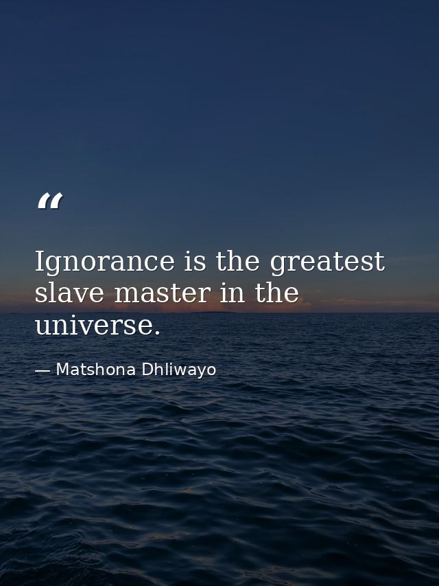 Ignorance is the greatest slave master in the universe. — Matshona Dhliwayo