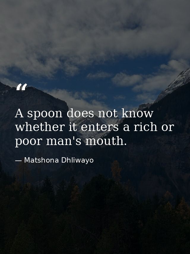 A spoon does not know whether it enters a rich or poor man's mouth. — Matshona Dhliwayo