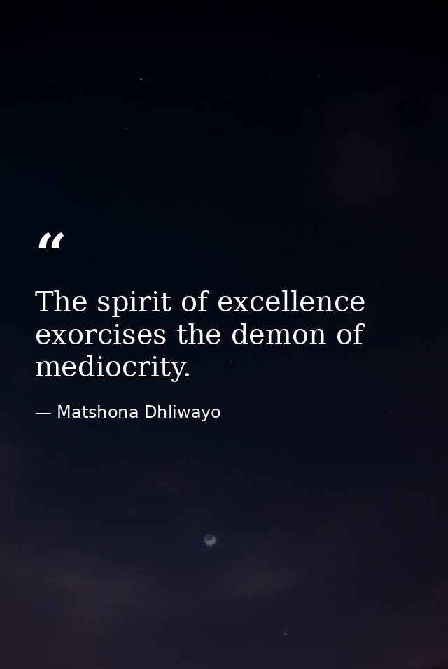 The spirit of excellence exorcises the demon of mediocrity. — Matshona Dhliwayo