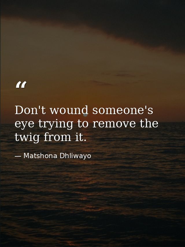 Don't wound someone's eye trying to remove the twig from it. — Matshona Dhliwayo