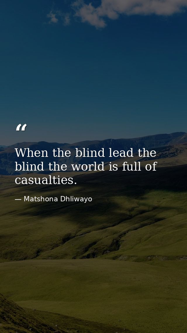 When the blind lead the blind the world is full of casualties. — Matshona Dhliwayo