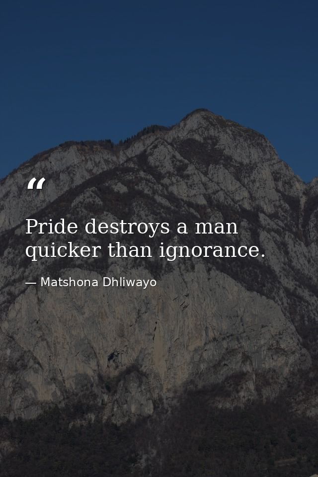 Pride destroys a man quicker than ignorance. — Matshona Dhliwayo