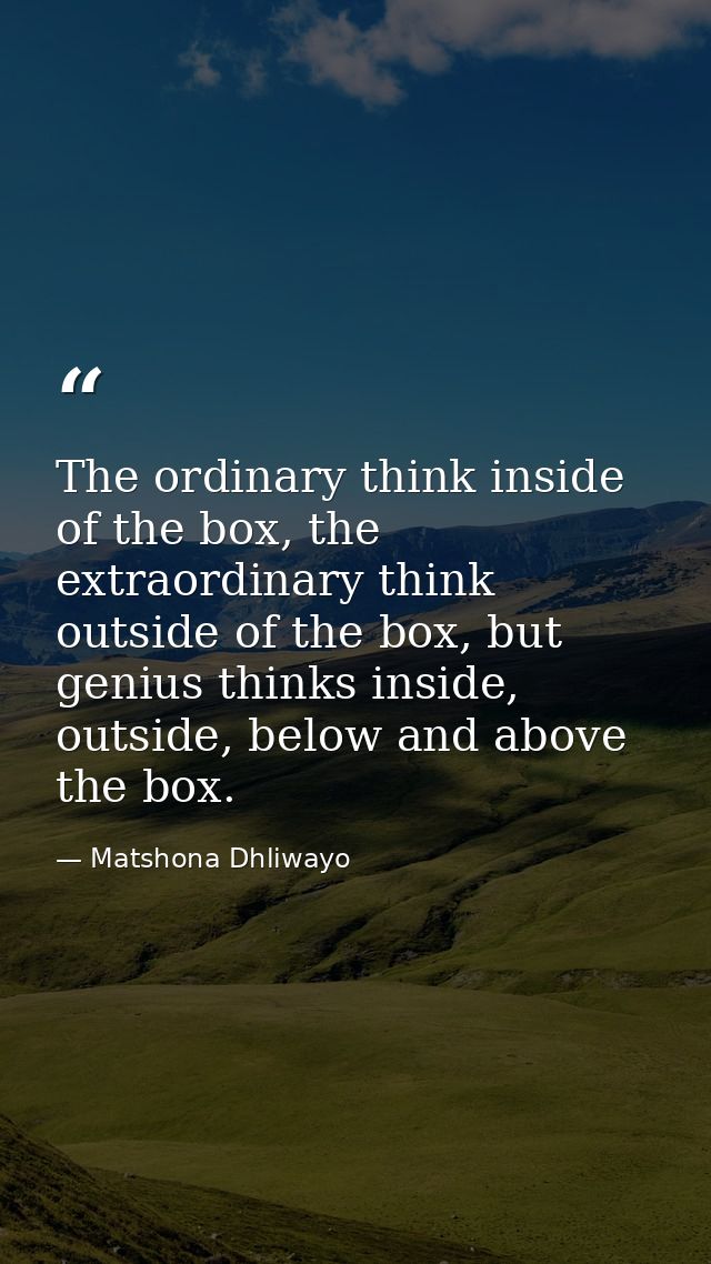 The ordinary think inside of the box, the extraordinary think outside of the box, but genius thinks inside, outside, bel — Matshona Dhliwayo