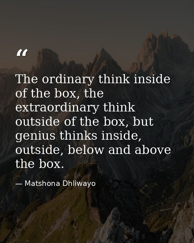 The ordinary think inside of the box, the extraordinary think outside of the box, but genius thinks inside, outside, bel — Matshona Dhliwayo