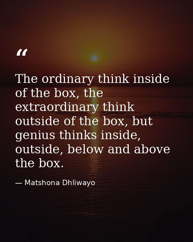 The ordinary think inside of the box, the extraordinary think outside of the box, but genius thinks inside, outside, bel — Matshona Dhliwayo