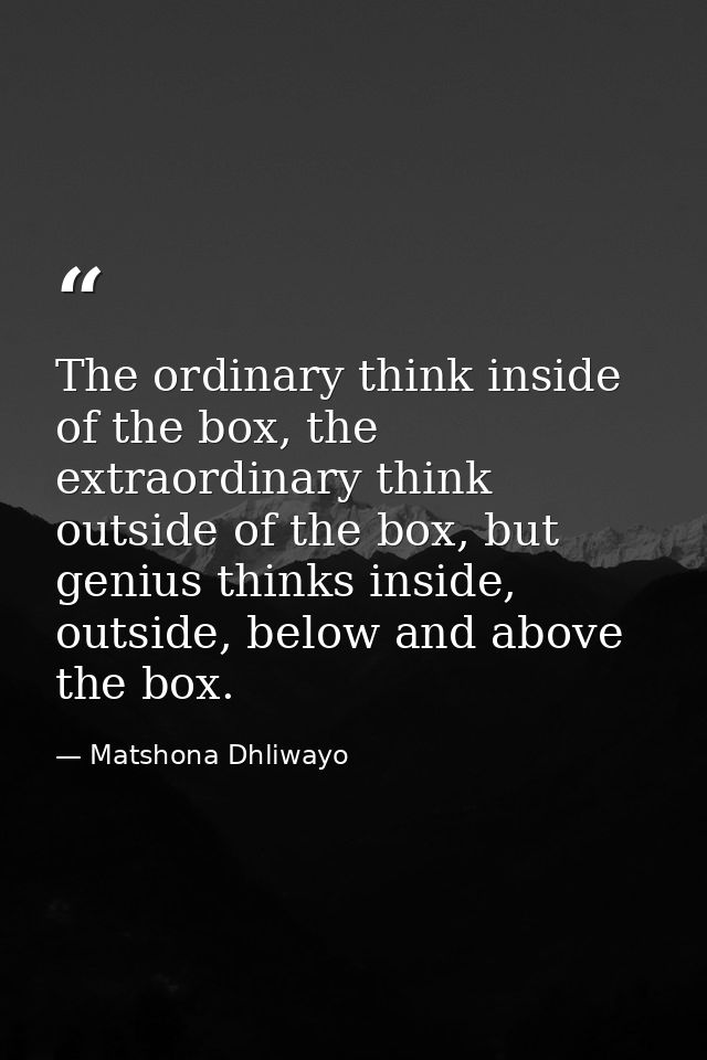 The ordinary think inside of the box, the extraordinary think outside of the box, but genius thinks inside, outside, bel — Matshona Dhliwayo