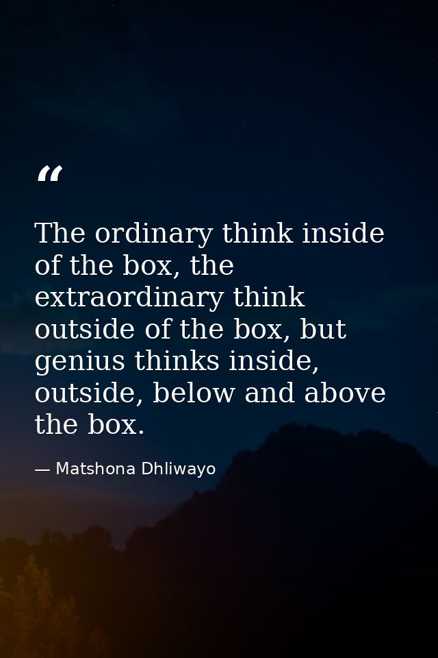 The ordinary think inside of the box, the extraordinary think outside of the box, but genius thinks inside, outside, bel — Matshona Dhliwayo