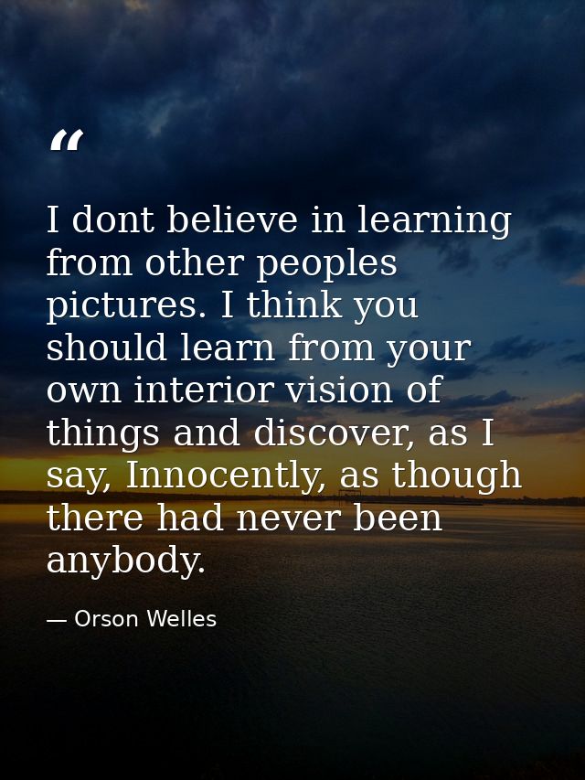I dont believe in learning from other peoples pictures. I think you should learn from your own interior vision of things — Orson Welles