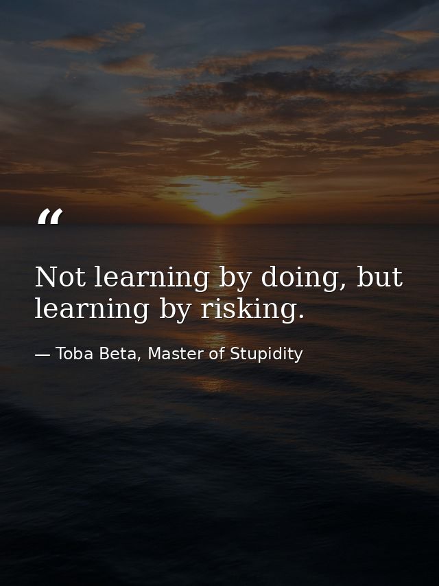Not learning by doing, but learning by risking. — Toba Beta, Master of Stupidity