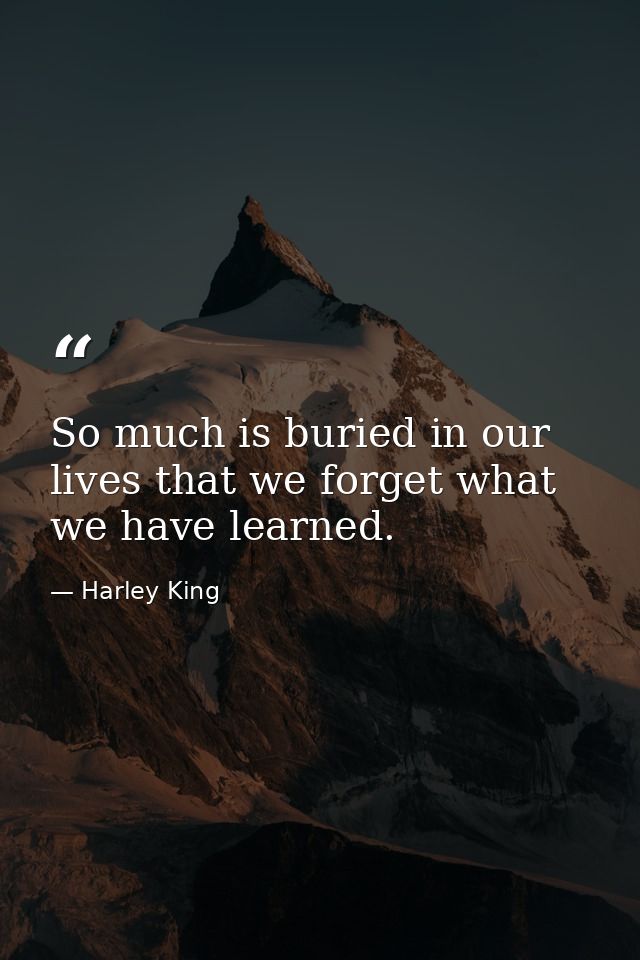 So much is buried in our lives that we forget what we have learned. — Harley King