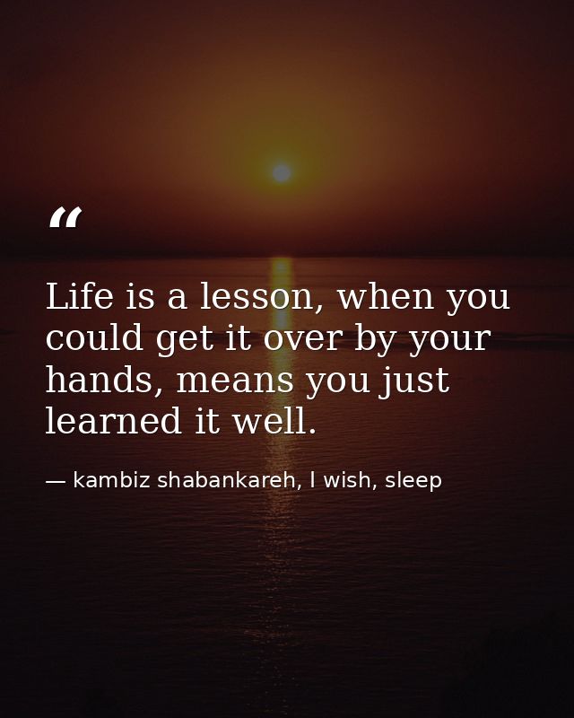 Life is a lesson, when you could get it over by your hands, means you just learned it well. — kambiz shabankareh, I wish, sleep