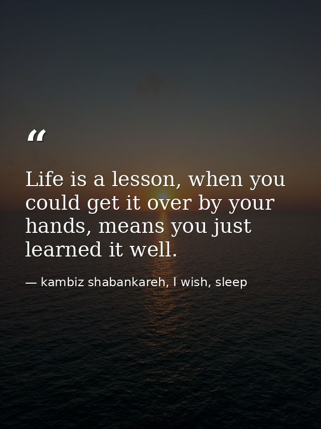 Life is a lesson, when you could get it over by your hands, means you just learned it well. — kambiz shabankareh, I wish, sleep