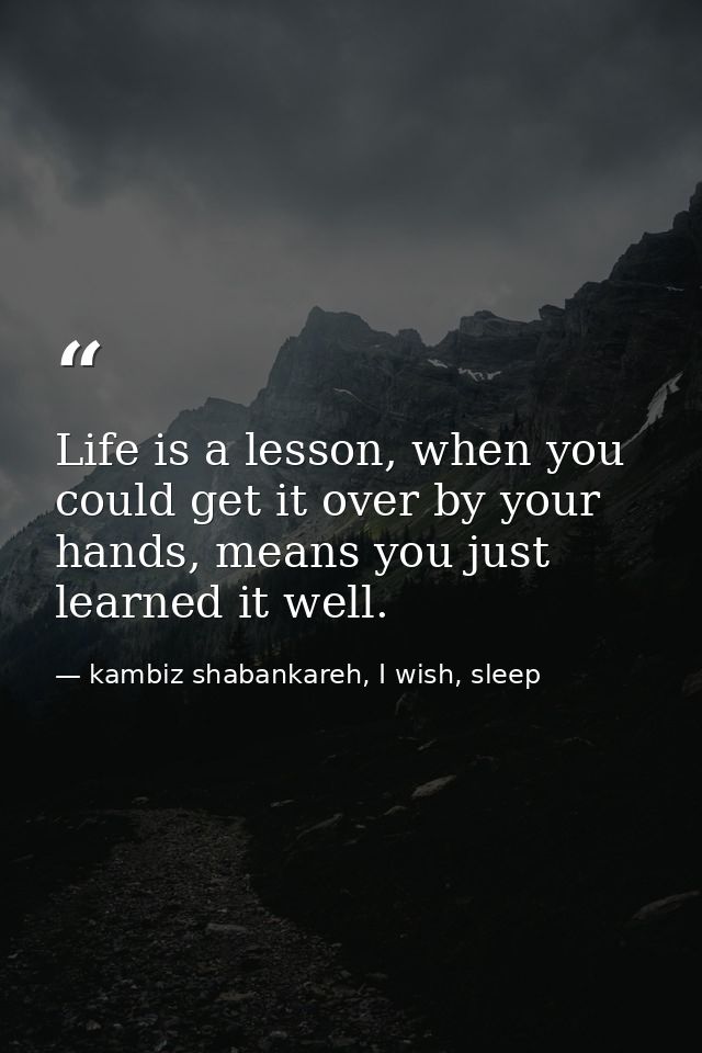 Life is a lesson, when you could get it over by your hands, means you just learned it well. — kambiz shabankareh, I wish, sleep