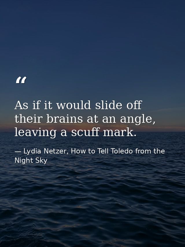 As if it would slide off their brains at an angle, leaving a scuff mark. — Lydia Netzer, How to Tell Toledo from the Night Sky