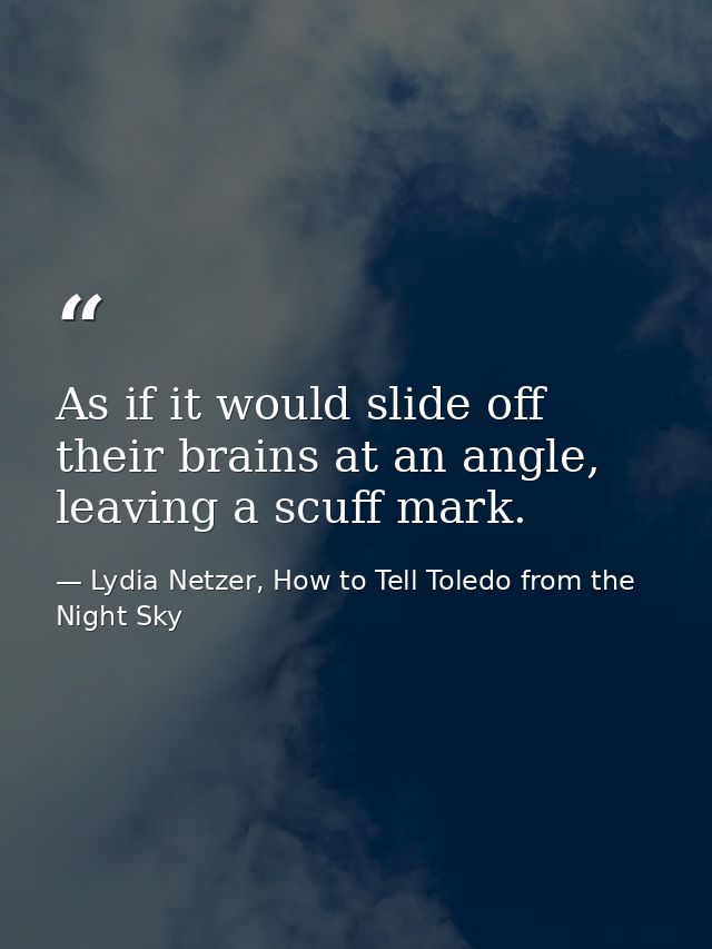 As if it would slide off their brains at an angle, leaving a scuff mark. — Lydia Netzer, How to Tell Toledo from the Night Sky