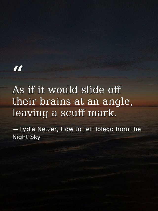 As if it would slide off their brains at an angle, leaving a scuff mark. — Lydia Netzer, How to Tell Toledo from the Night Sky