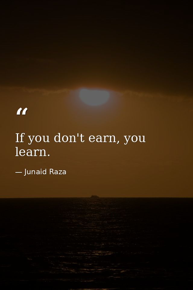 If you don't earn, you learn. — Junaid Raza
