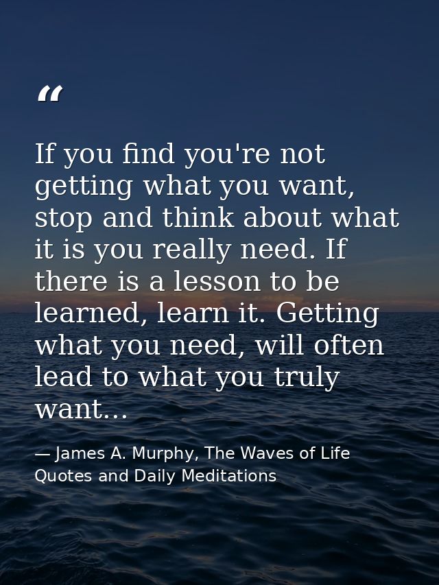 If you find you're not getting what you want, stop and think about what it is you really need. If there is a lesson to b — James A. Murphy, The Waves of Life Quotes and Daily Meditations