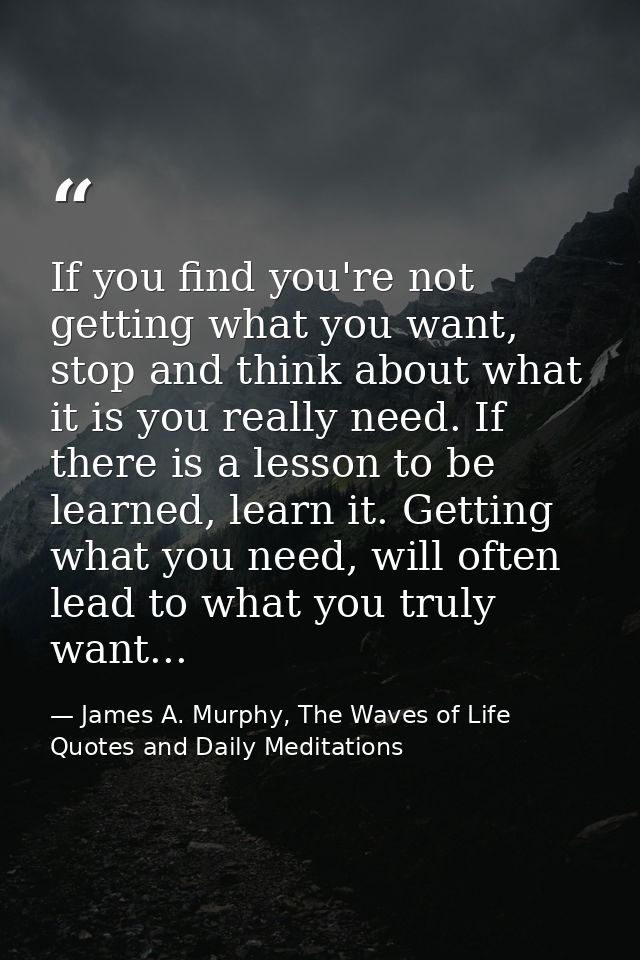 If you find you're not getting what you want, stop and think about what it is you really need. If there is a lesson to b — James A. Murphy, The Waves of Life Quotes and Daily Meditations