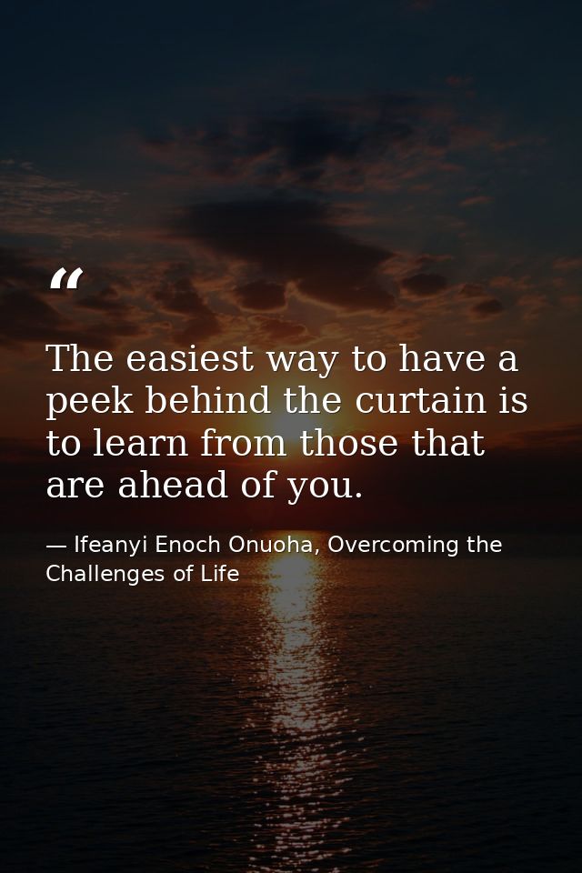 The easiest way to have a peek behind the curtain is to learn from those that are ahead of you. — Ifeanyi Enoch Onuoha, Overcoming the Challenges of Life